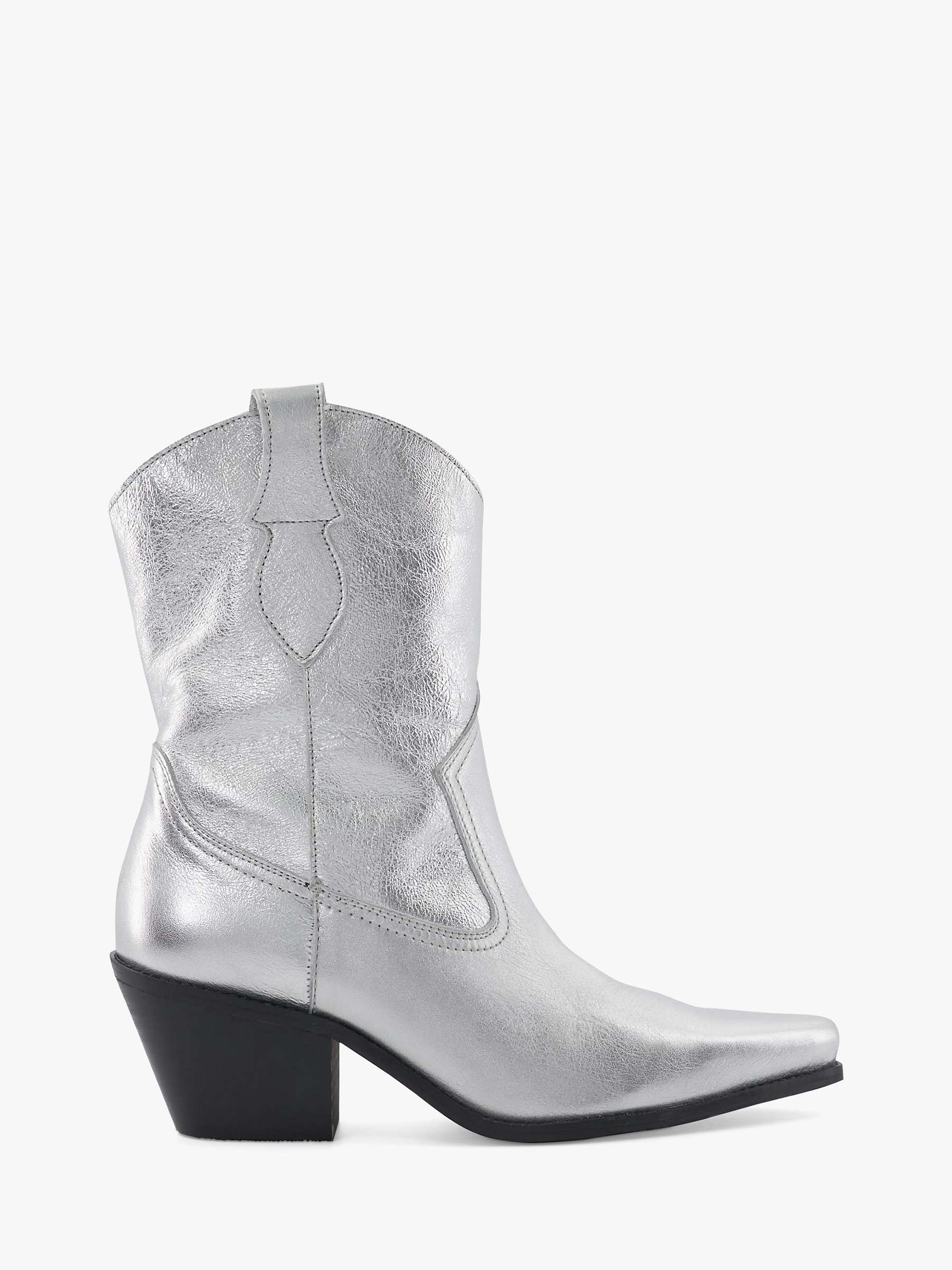 Dune Pardner Leather Cowboy Boots, Silver at John Lewis & Partners