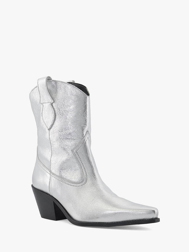 Dune Pardner Leather Cowboy Boots, Silver-leather