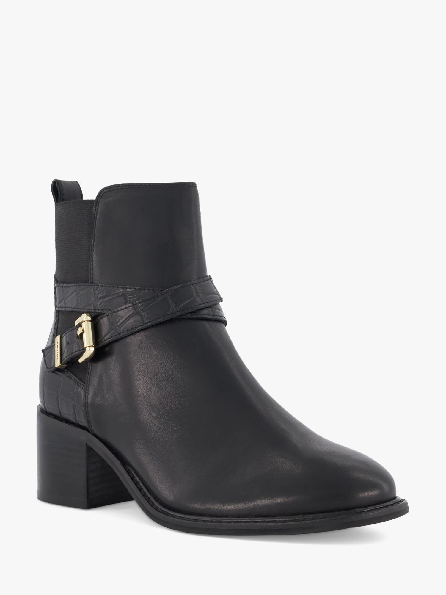 Dune Pout Leather Ankle Boots, Black at John Lewis & Partners