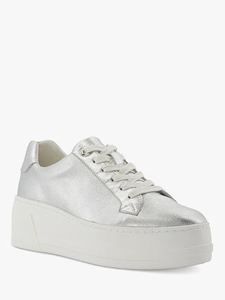 Dune Episode Textured Flatform Trainers, Silver-leather