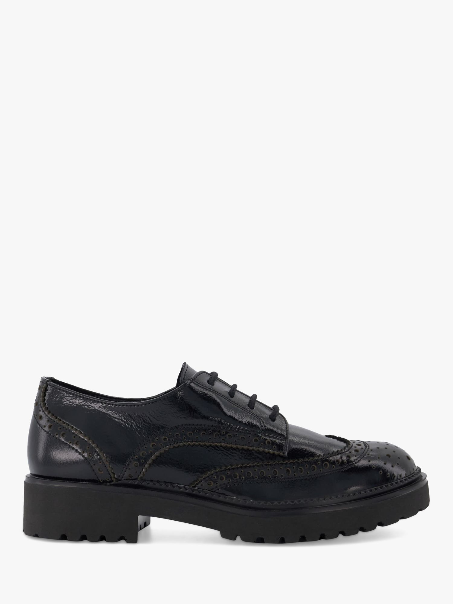 Dune Florian Leather Brogue Shoes, Black Patent at John Lewis & Partners
