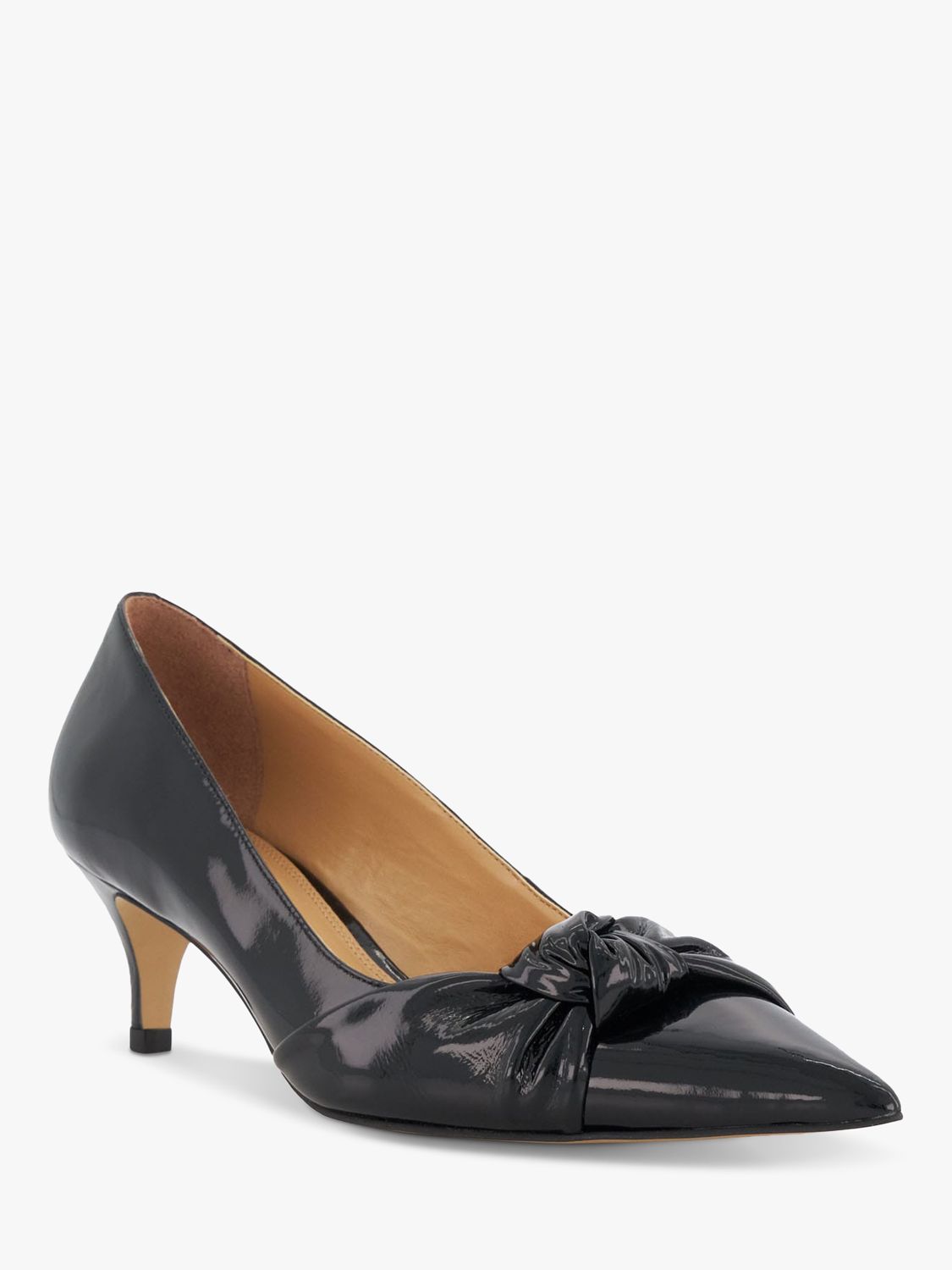 Dune Address Soft Knot Pointed Court Shoes, Black Patent