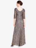 Adrianna Papell Beaded 3/4 Sleeve Mermaid Maxi Dress, Lead