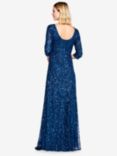 Adrianna Papell Beaded 3/4 Sleeve Mermaid Maxi Dress, Deep Blue