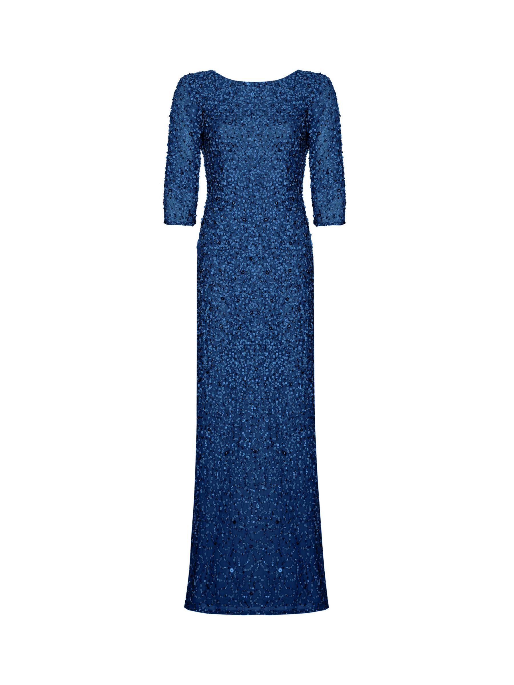 Adrianna Papell Beaded 3/4 Sleeve Mermaid Maxi Dress, Deep Blue at John ...