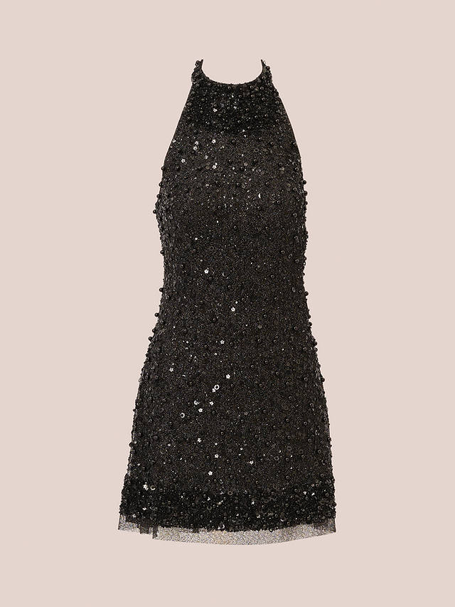 Adrianna Papell Aidan Beaded Halterneck Dress, Black