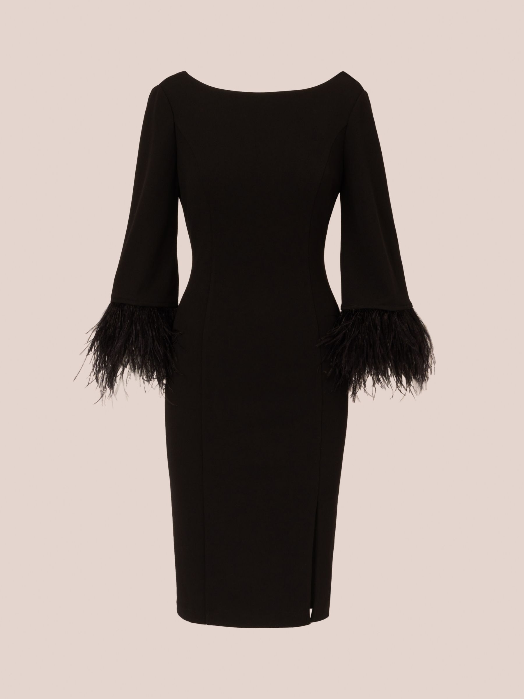 Adrianna Papell Feather Trimmed Sheath Dress, Black at John Lewis ...