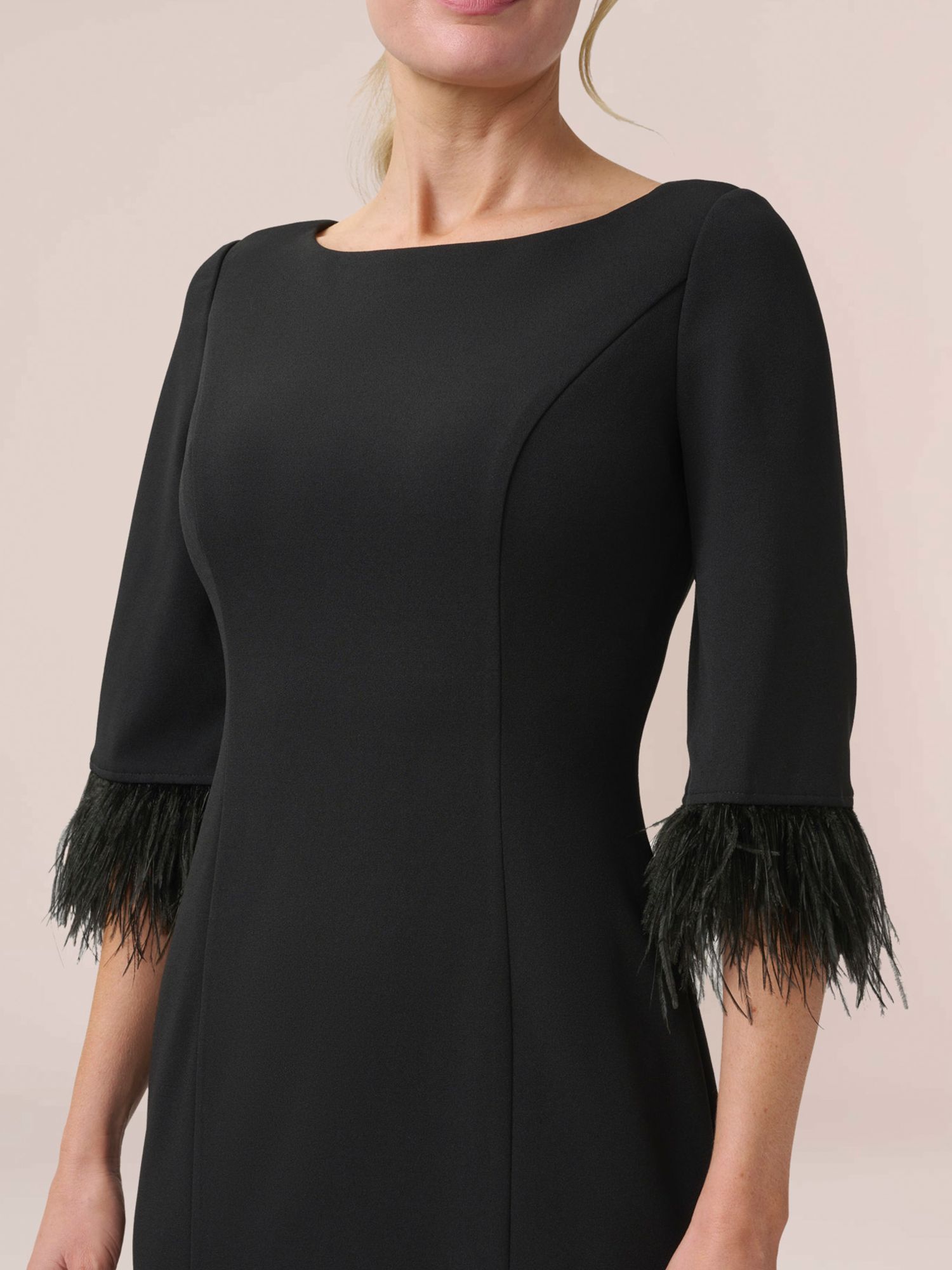 Buy Adrianna Papell Feather Trimmed Sheath Dress, Black Online at johnlewis.com
