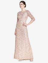 Adrianna Papell Beaded 3 4 Sleeve Mermaid Maxi Dress Champagne