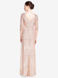 Adrianna Papell Beaded 3/4 Sleeve Mermaid Maxi Dress, Champagne Silver