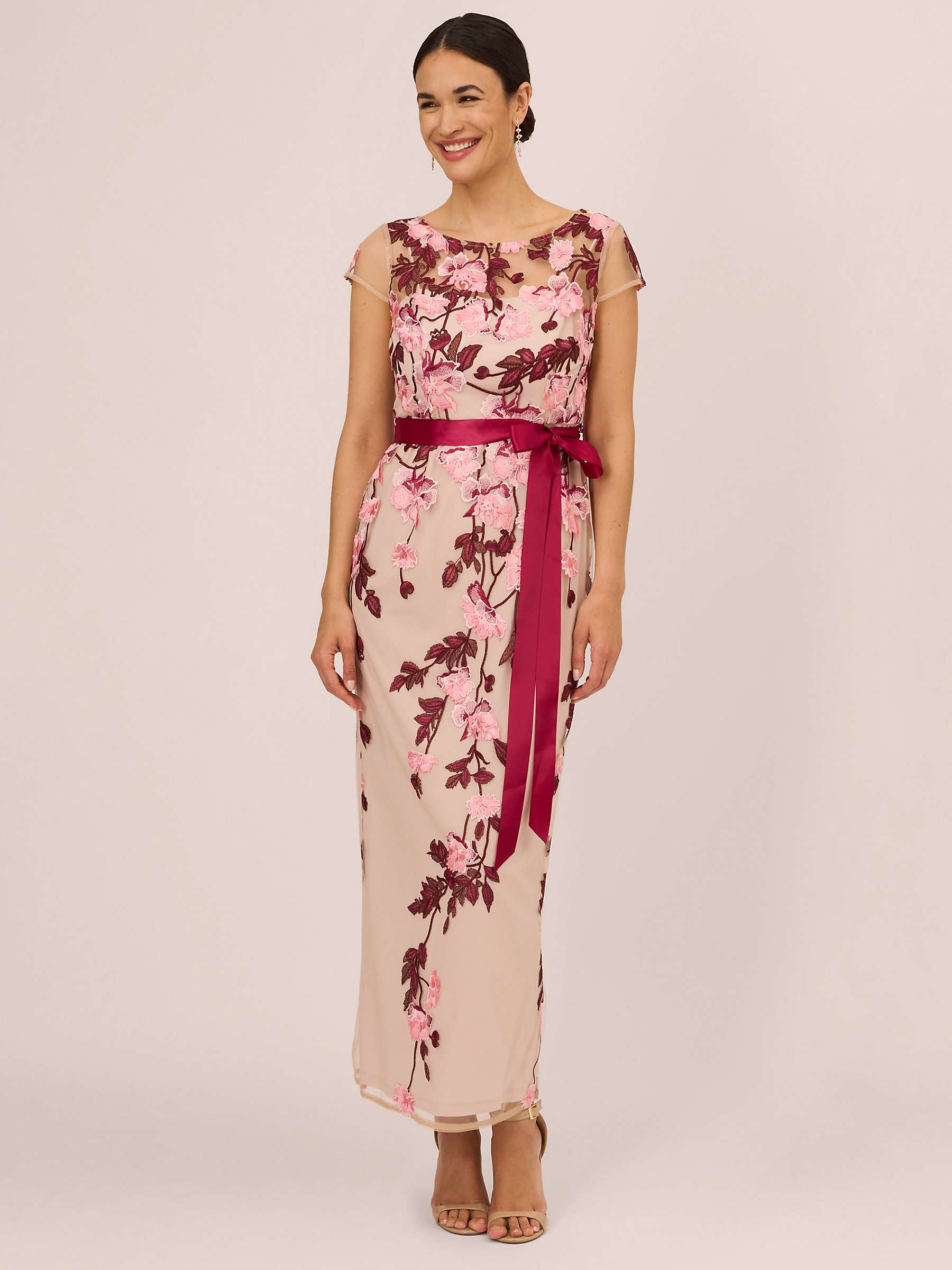 Buy Adrianna Papell Floral Embroidered Maxi Dress, Merlot/Multi Online at johnlewis.com