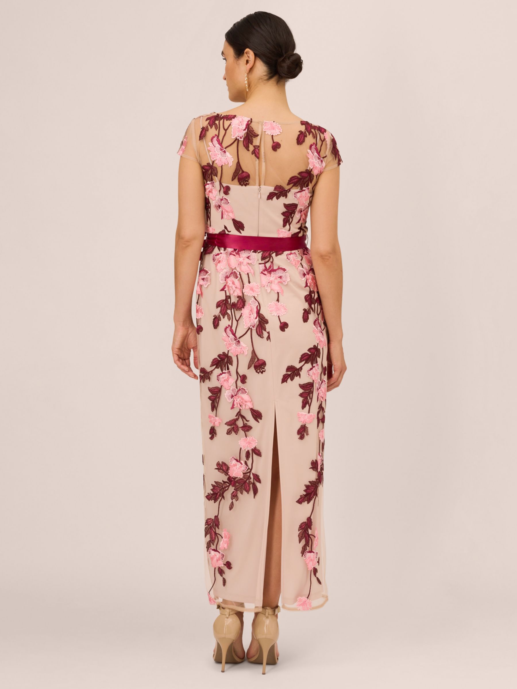 Adrianna Papell Floral Embroidered Maxi Dress, Merlot/Multi at