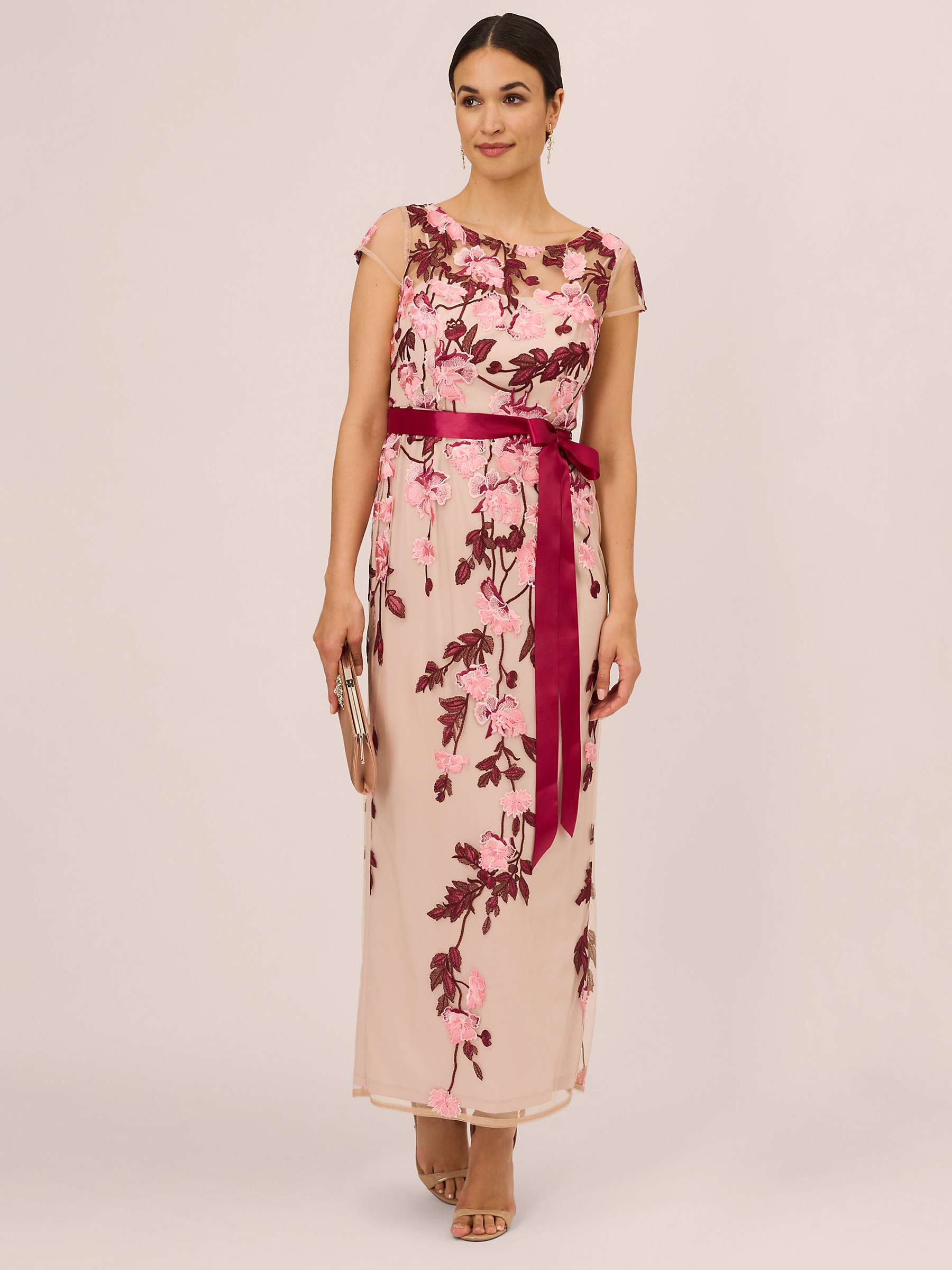 Buy Adrianna Papell Floral Embroidered Maxi Dress, Merlot/Multi Online at johnlewis.com