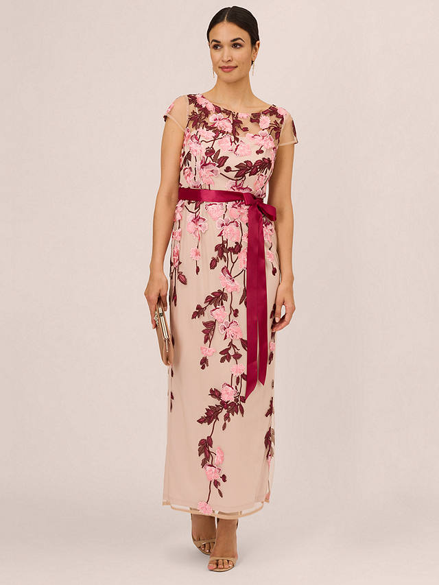 Adrianna Papell Floral Embroidered Maxi Dress, Merlot/Multi
