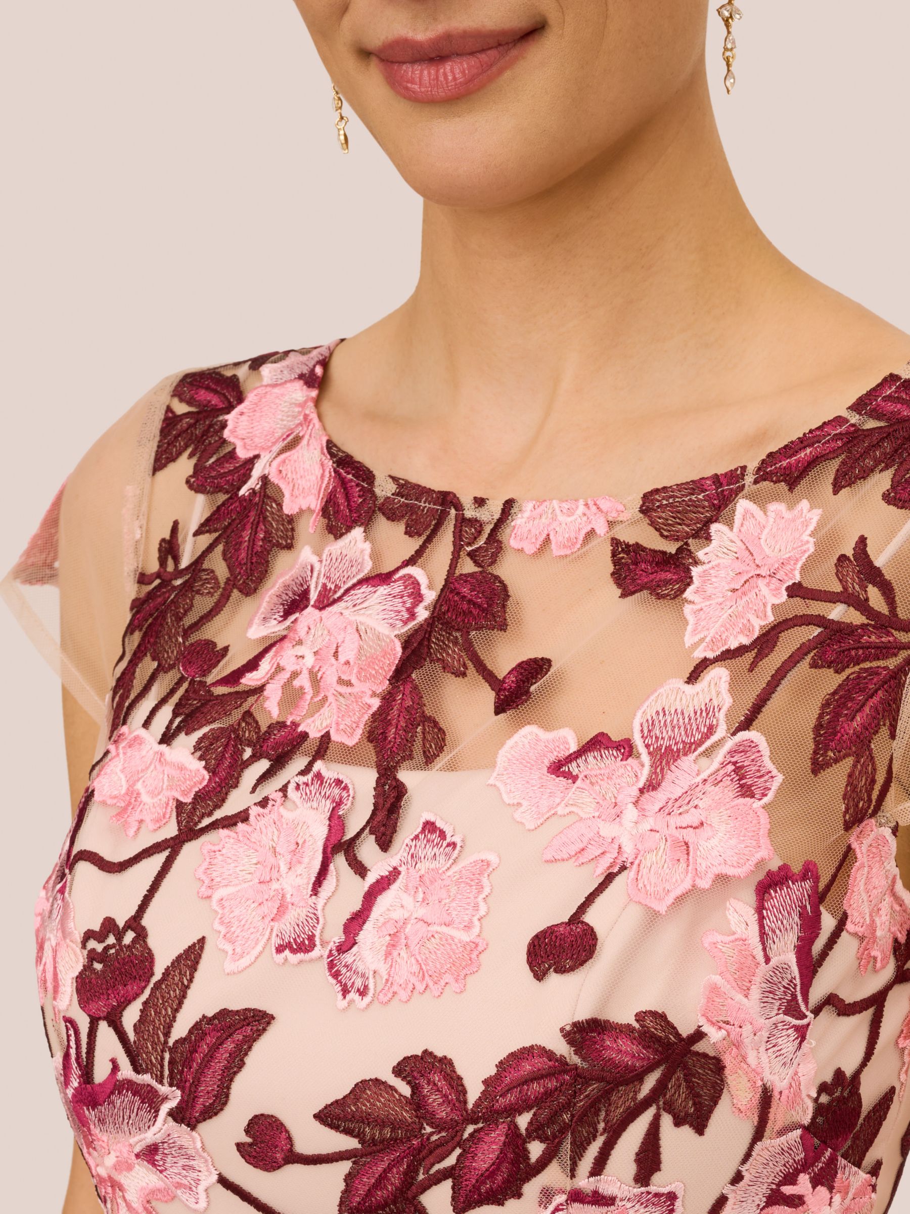 Buy Adrianna Papell Floral Embroidered Maxi Dress, Merlot/Multi Online at johnlewis.com