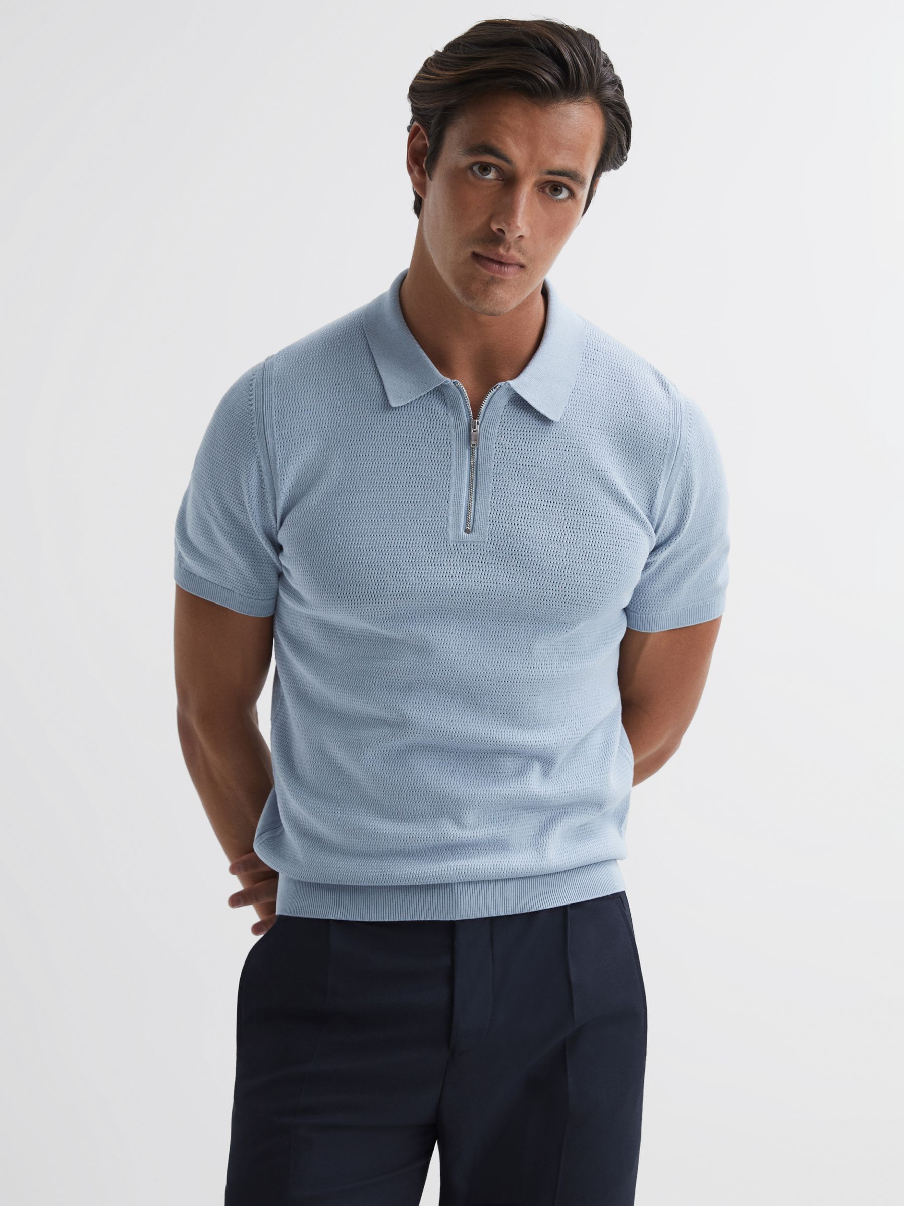 Reiss Fizz Short Sleeve Textured Half Zip Polo Shirt