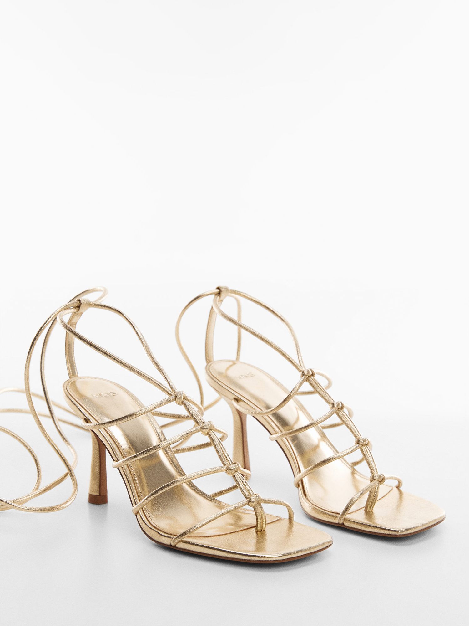 Mango Corde Wrap Around High Heel Sandals, Gold at John Lewis & Partners