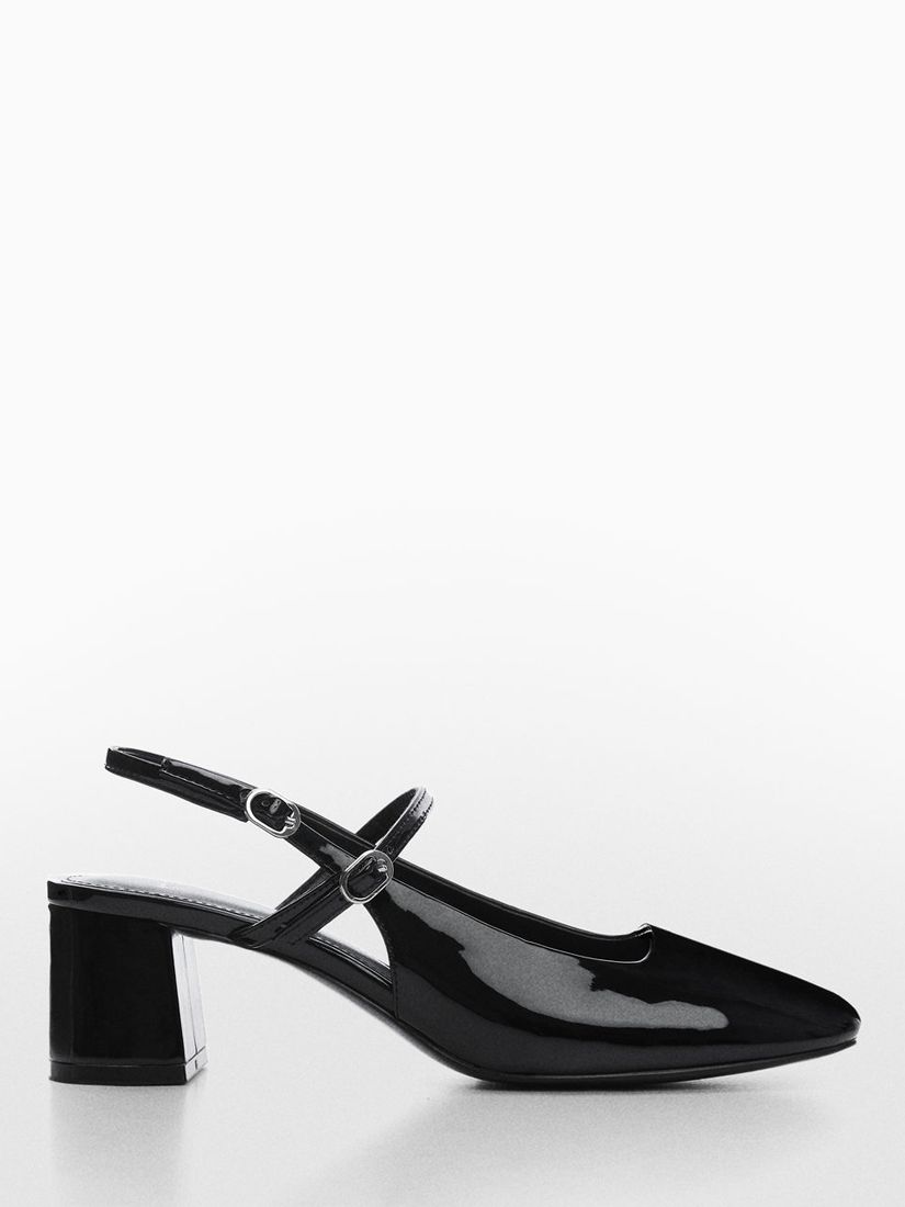 Mango Adelie Block Heel Court Shoes, Black Patent at John Lewis & Partners