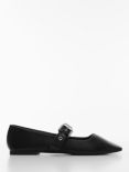 Mango Pelli Buckle Strap Flat Pointed Shoes, Black