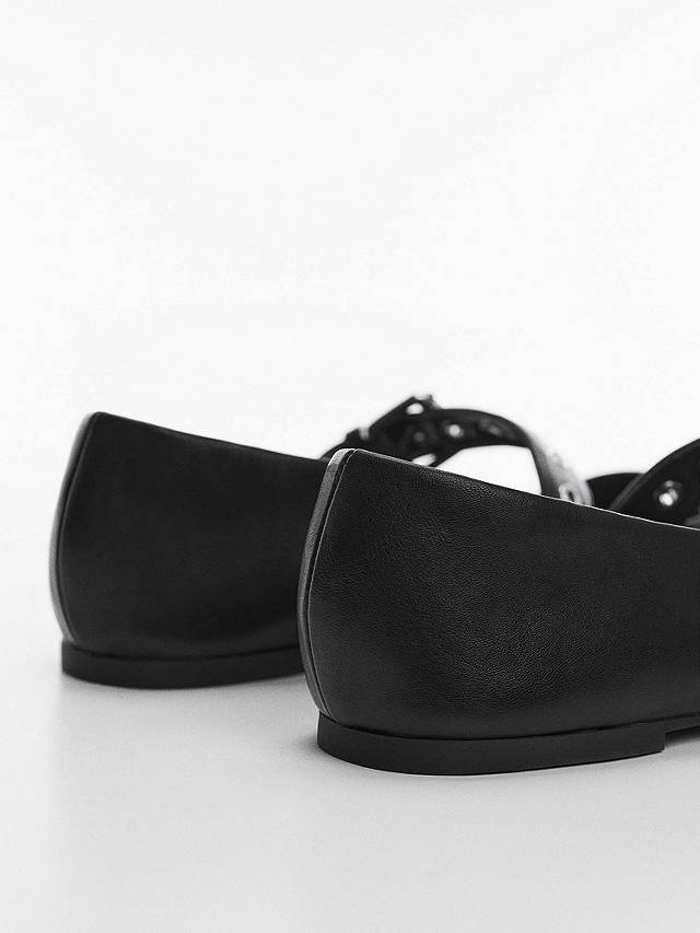 Mango Pelli Buckle Strap Flat Pointed Shoes, Black