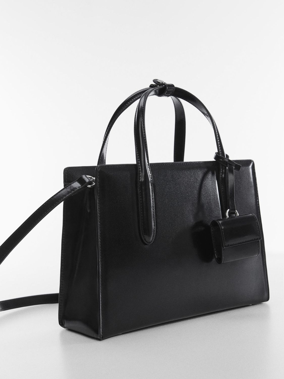 Mango Anita Medium Saffiano-Effect Shopper Bag, Black at John Lewis ...