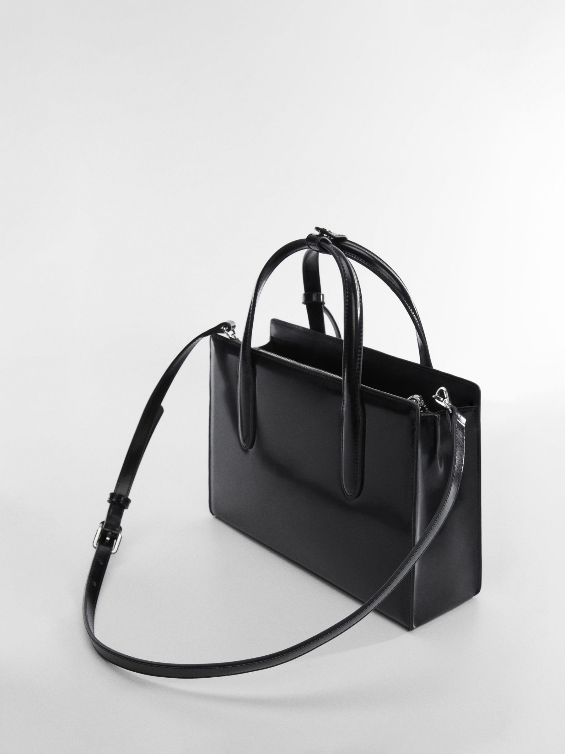 Mango Anita Medium Saffiano-Effect Shopper Bag, Black