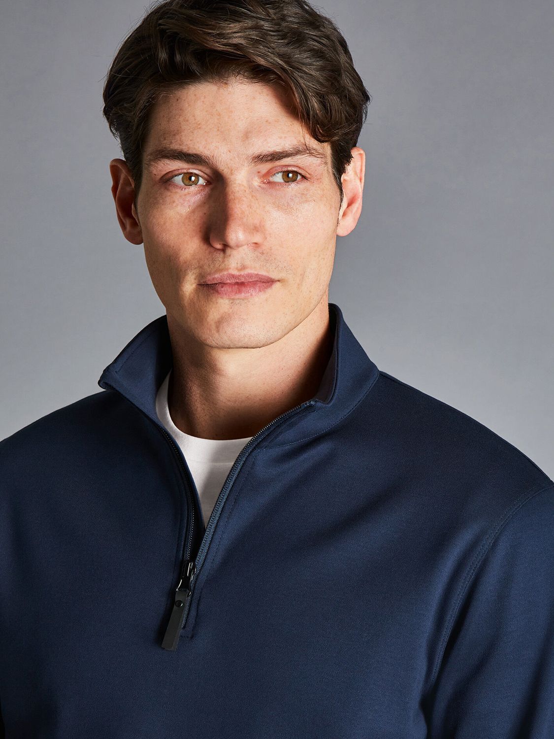 Charles Tyrwhitt Performance Zip-Neck Jumper, Navy at John Lewis & Partners