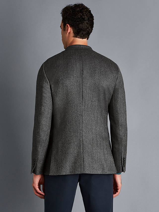 Charles Tyrwhitt Classic Fit Herringbone Wool Texture Blazer, Dark Grey