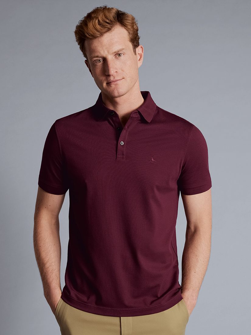 Charles Tyrwhitt Pique Cotton Polo Shirt, Wine Red at John Lewis & Partners