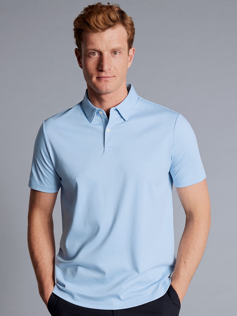 Charles Tyrwhitt Jersey Short Sleeve Polo, Sky Blue, L