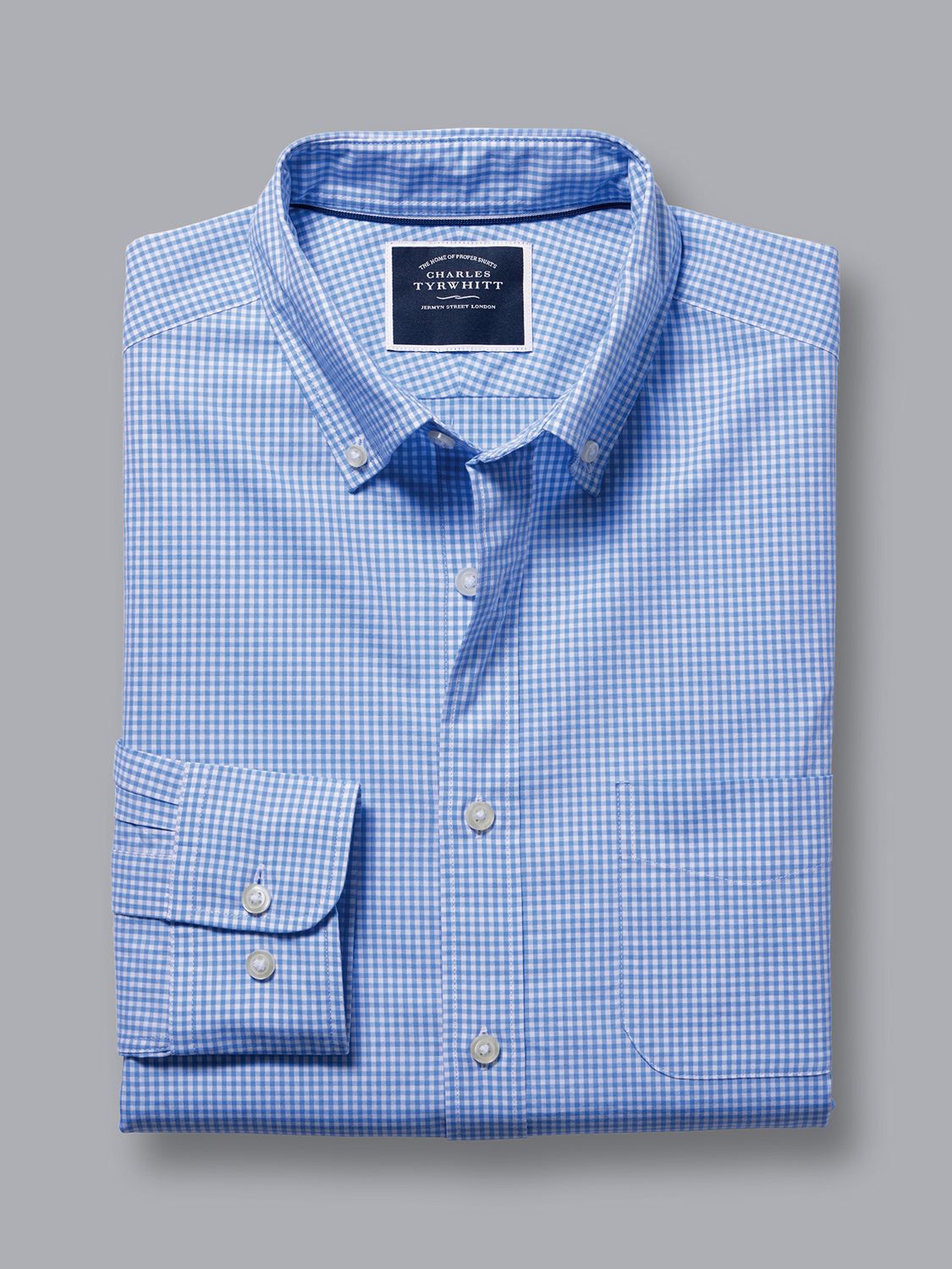 Buy Charles Tyrwhitt Non-Iron Stretch Poplin Gingham Check Cotton Shirt, Sky Blue/White Online at johnlewis.com