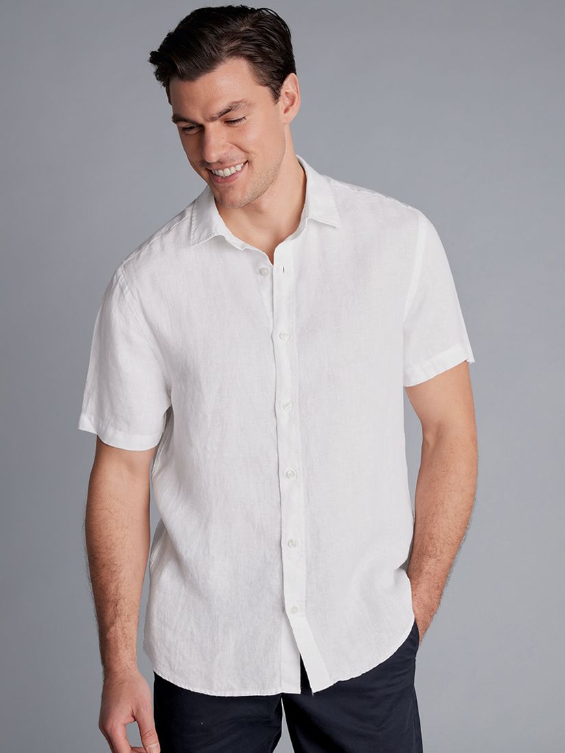 Charles Tyrwhitt Short Sleeve Pure Linen Shirt, White, S