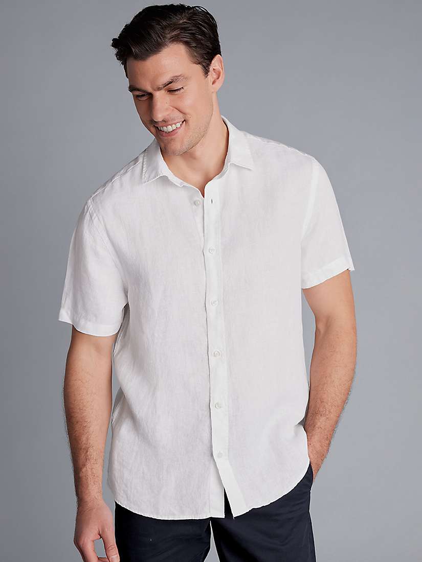 Buy Charles Tyrwhitt Short Sleeve Pure Linen Shirt, White Online at johnlewis.com