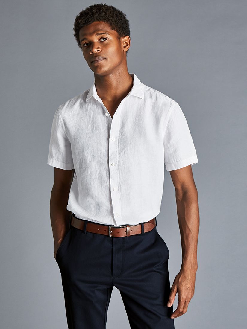 Buy Charles Tyrwhitt Short Sleeve Pure Linen Shirt, White Online at johnlewis.com