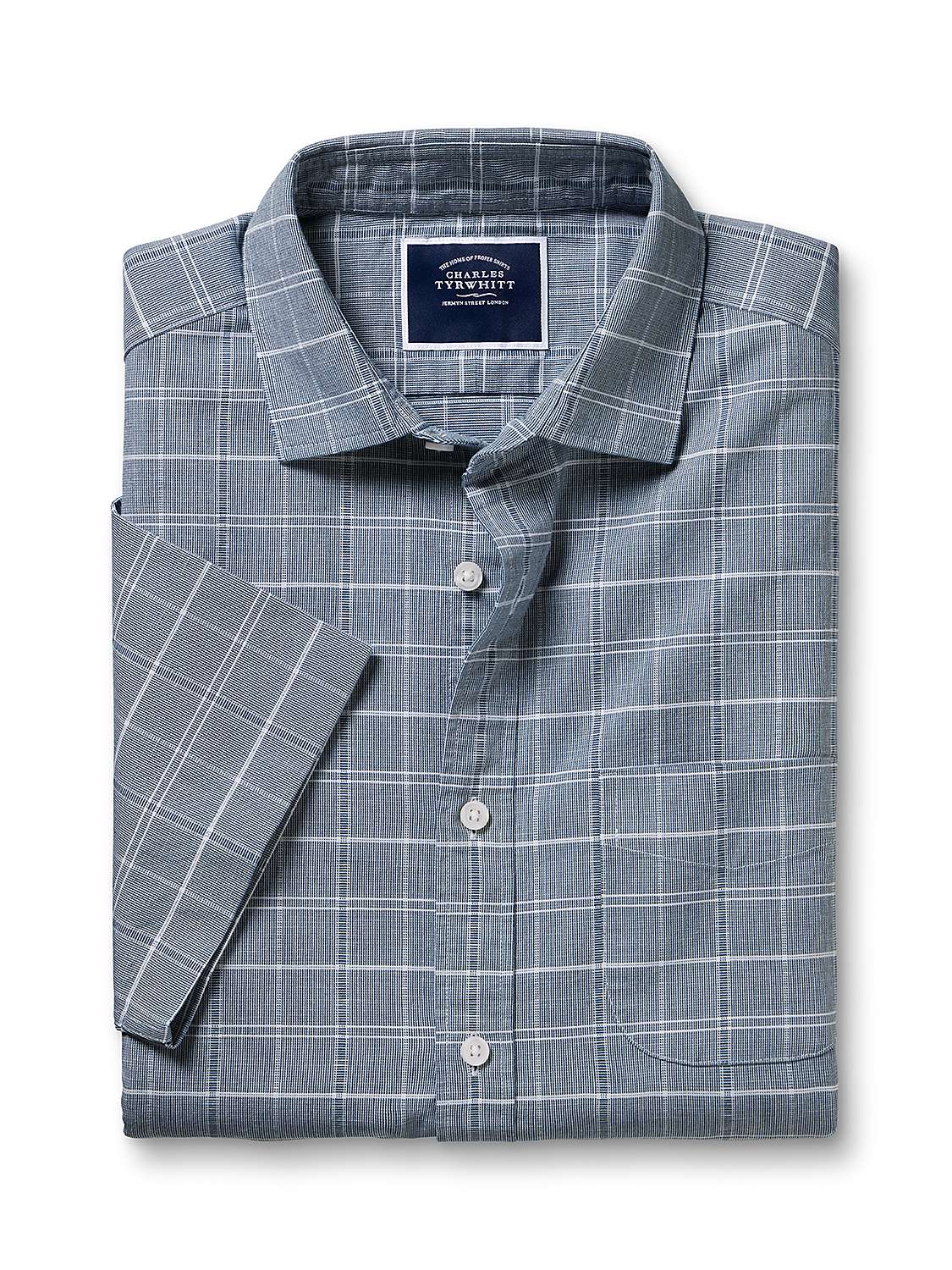 Charles Tyrwhitt Short Sleeve Check Cotton Shirt, Blue at John Lewis ...