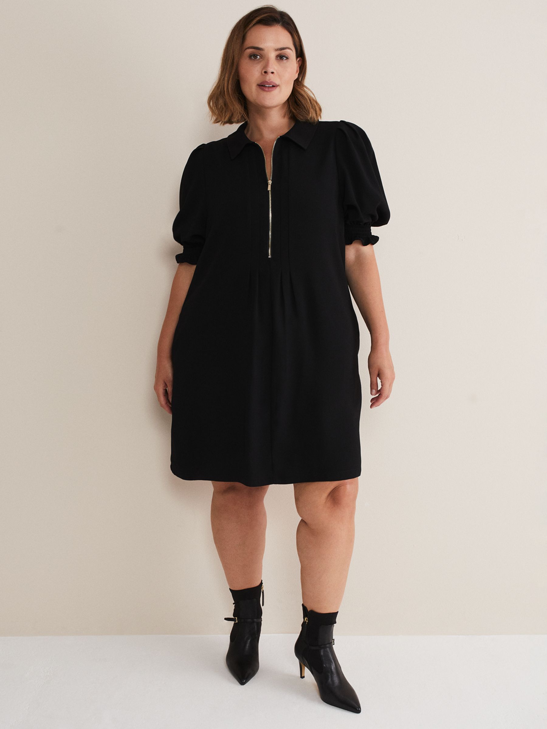 Phase Eight Candice Zip Neck Shirt Dress, Black at John Lewis & Partners