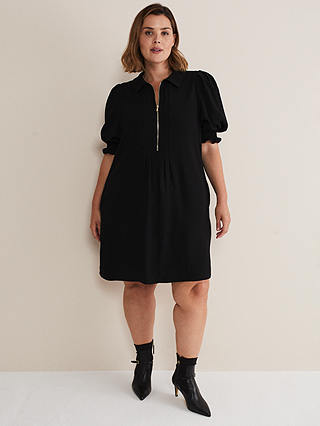 Phase Eight Candice Zip Neck Shirt Dress, Black