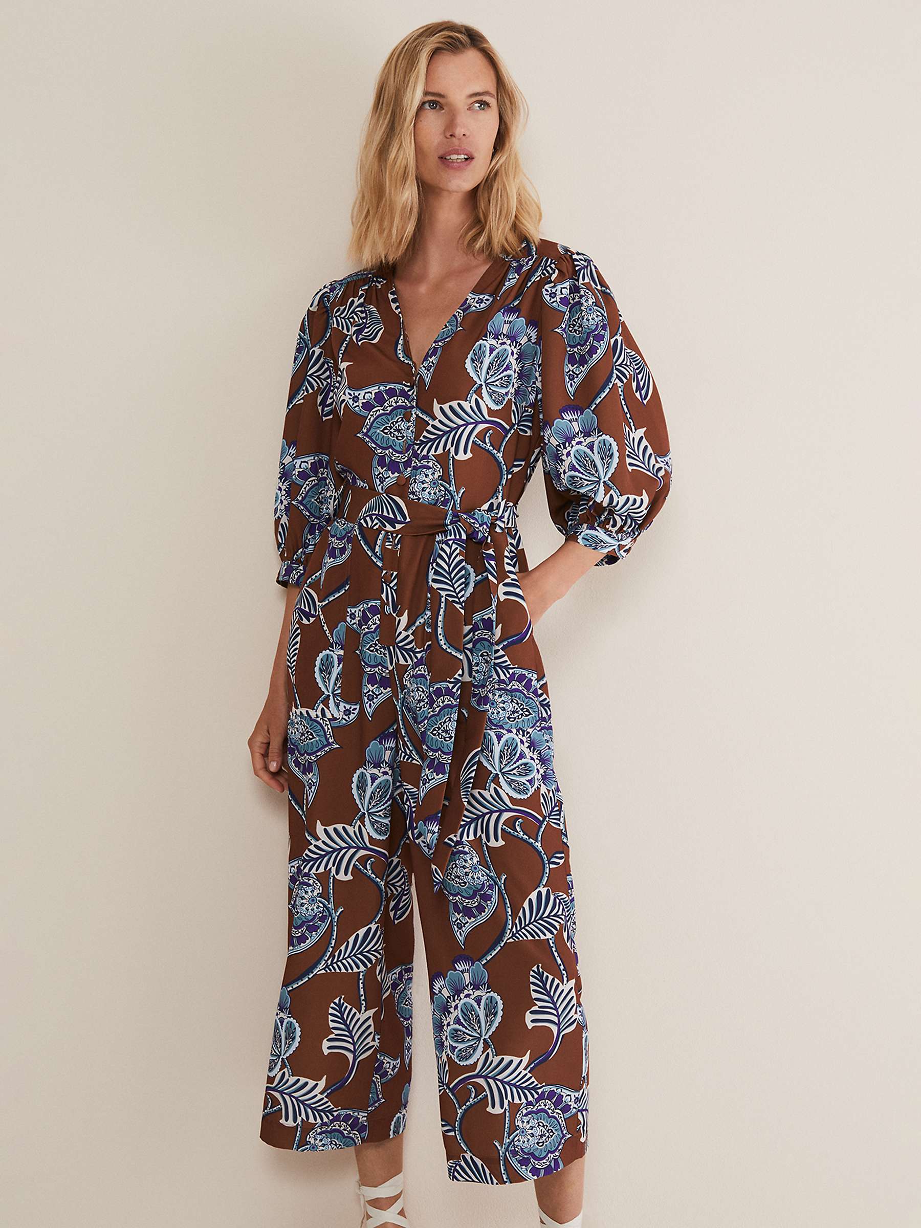 Buy Phase Eight Erin Cropped Leg Jumpsuit, Brown/Multi Online at johnlewis.com