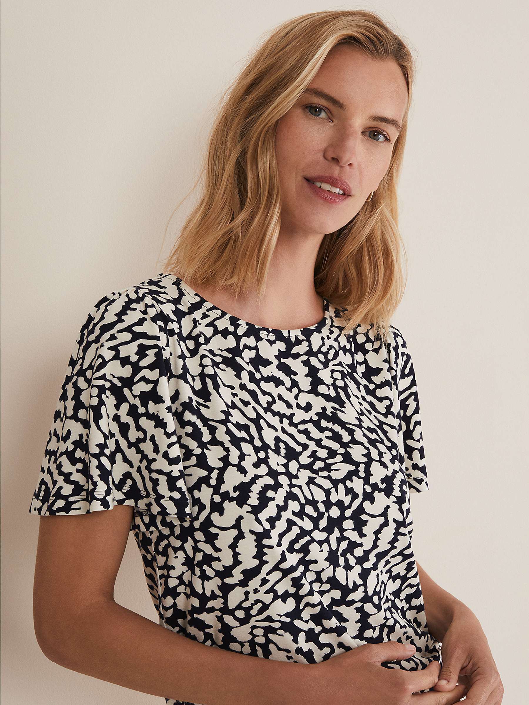 Buy Phase Nayana Abstract Print Top, Washed Black Online at johnlewis.com