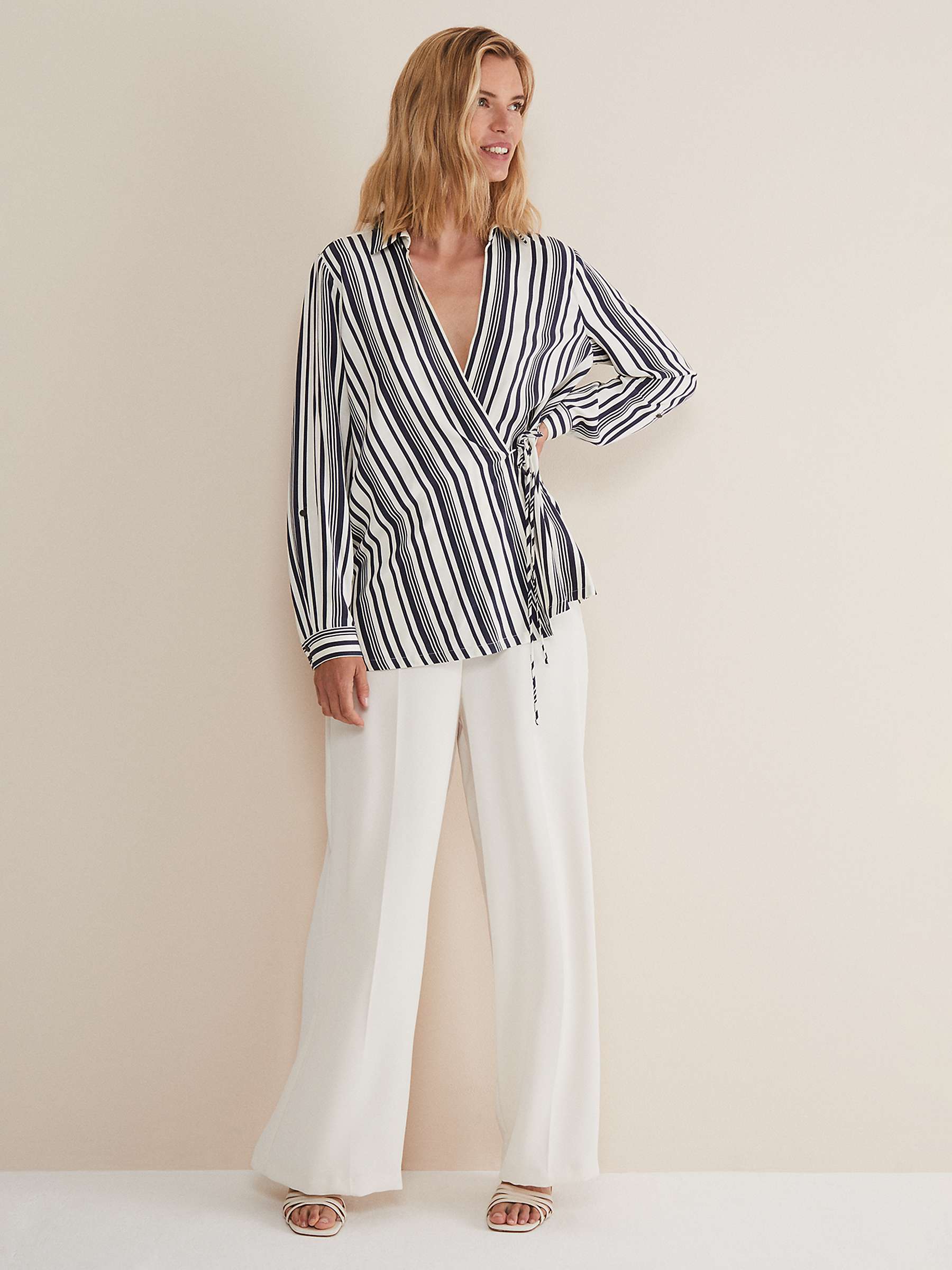 Buy Phase Eight Dalila Striped Wrap Blouse, Carbon/Ivory Online at johnlewis.com