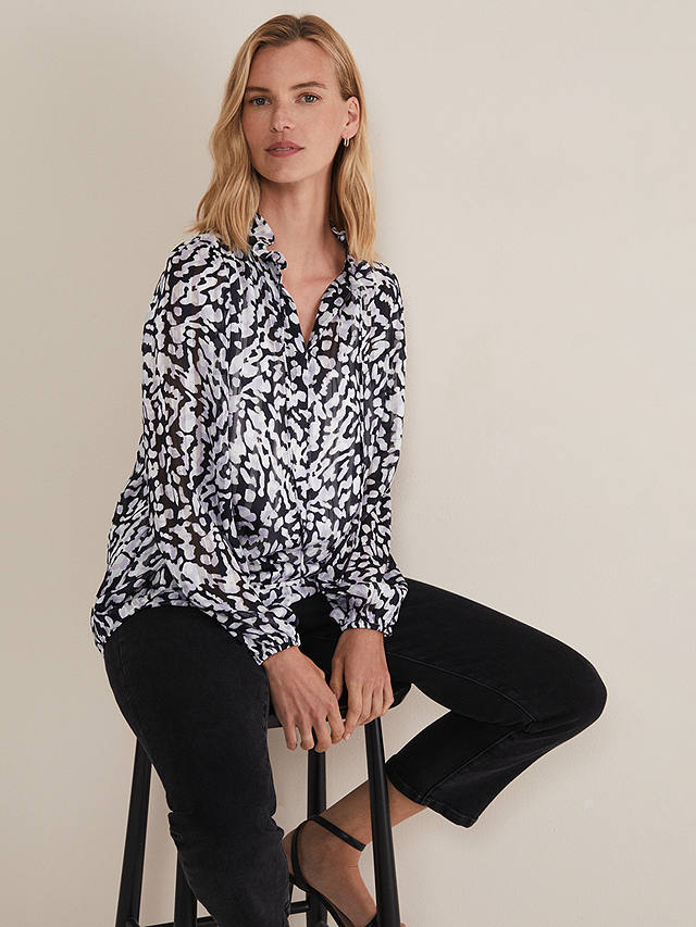 Phase Amryn Print Blouse, Carbon/Ivory