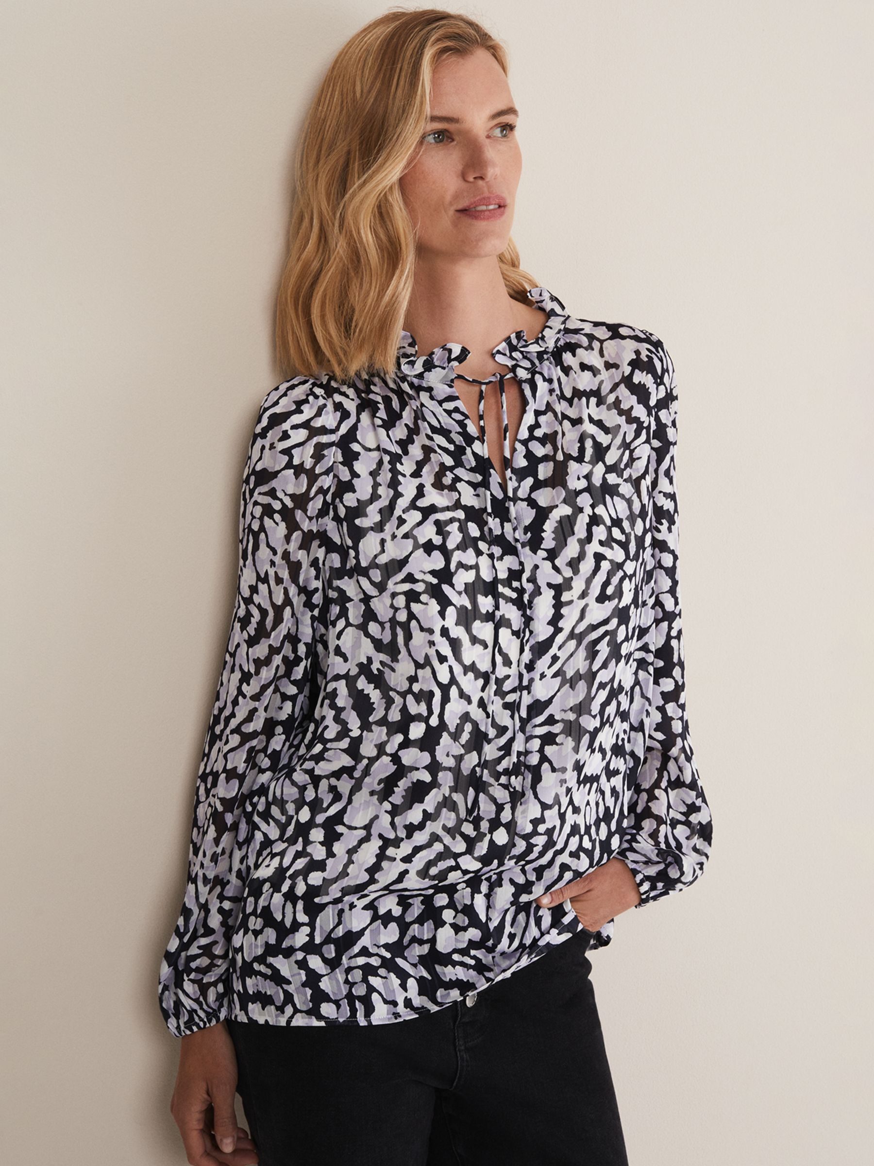 Buy Phase Amryn Print Blouse, Carbon/Ivory Online at johnlewis.com