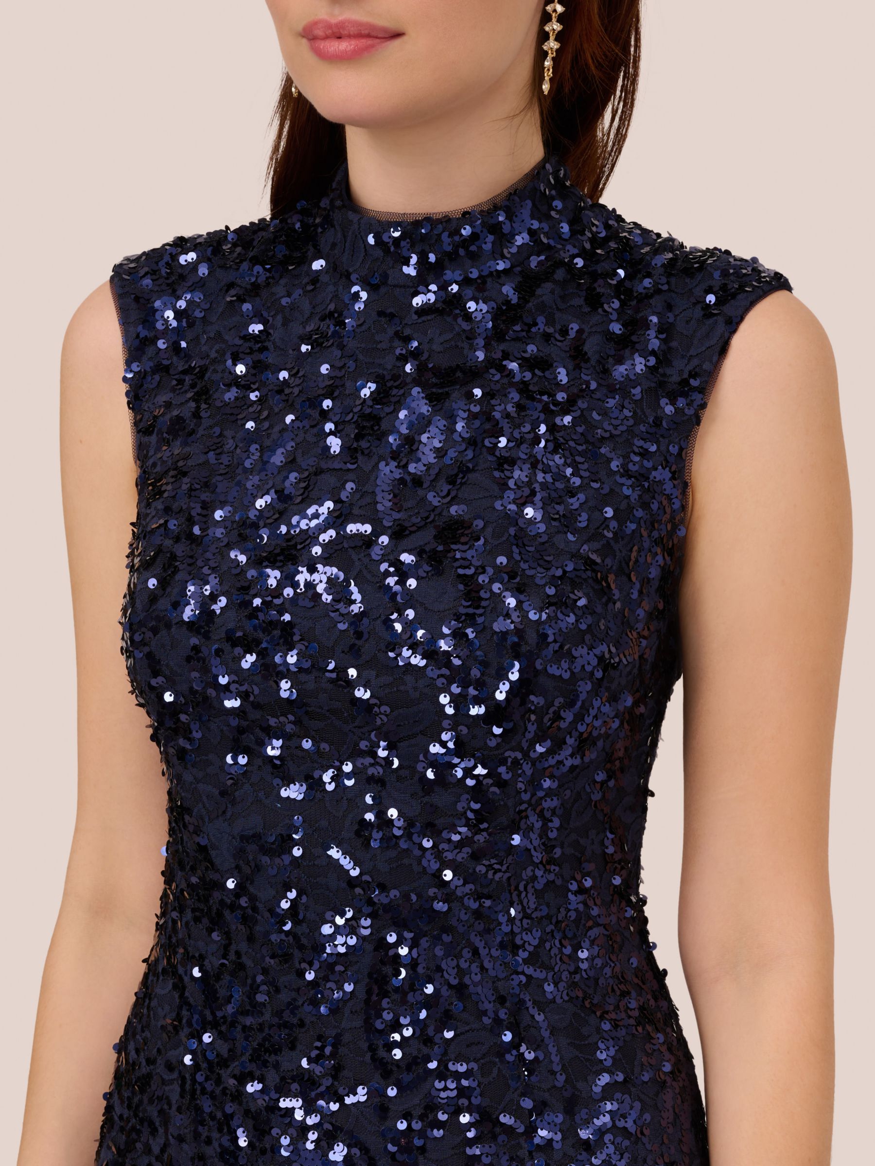 Adrianna Papell Sequin Lace Dress Navy at John Lewis Partners