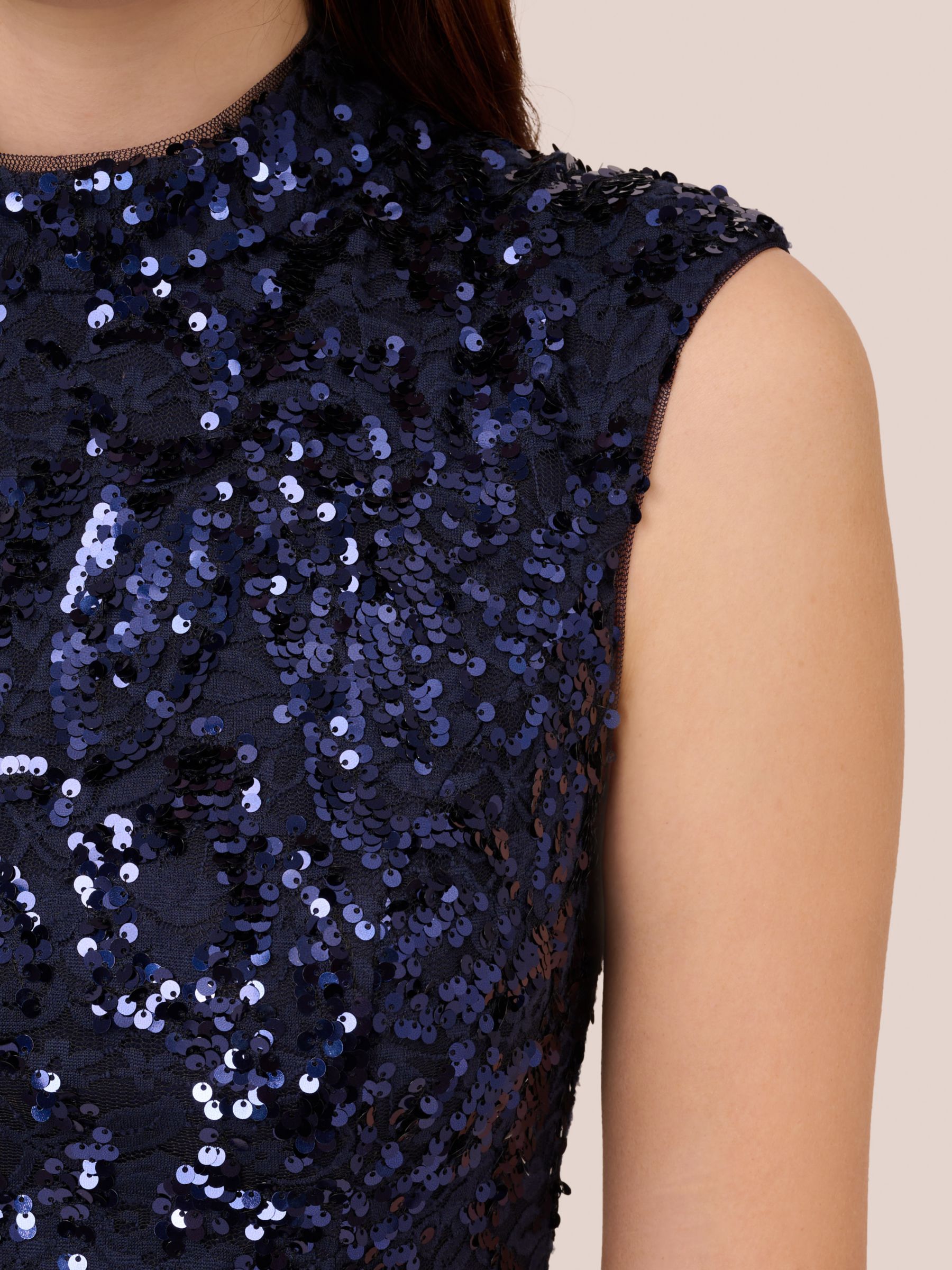 Adrianna Papell Sequin Lace Dress Navy at John Lewis Partners