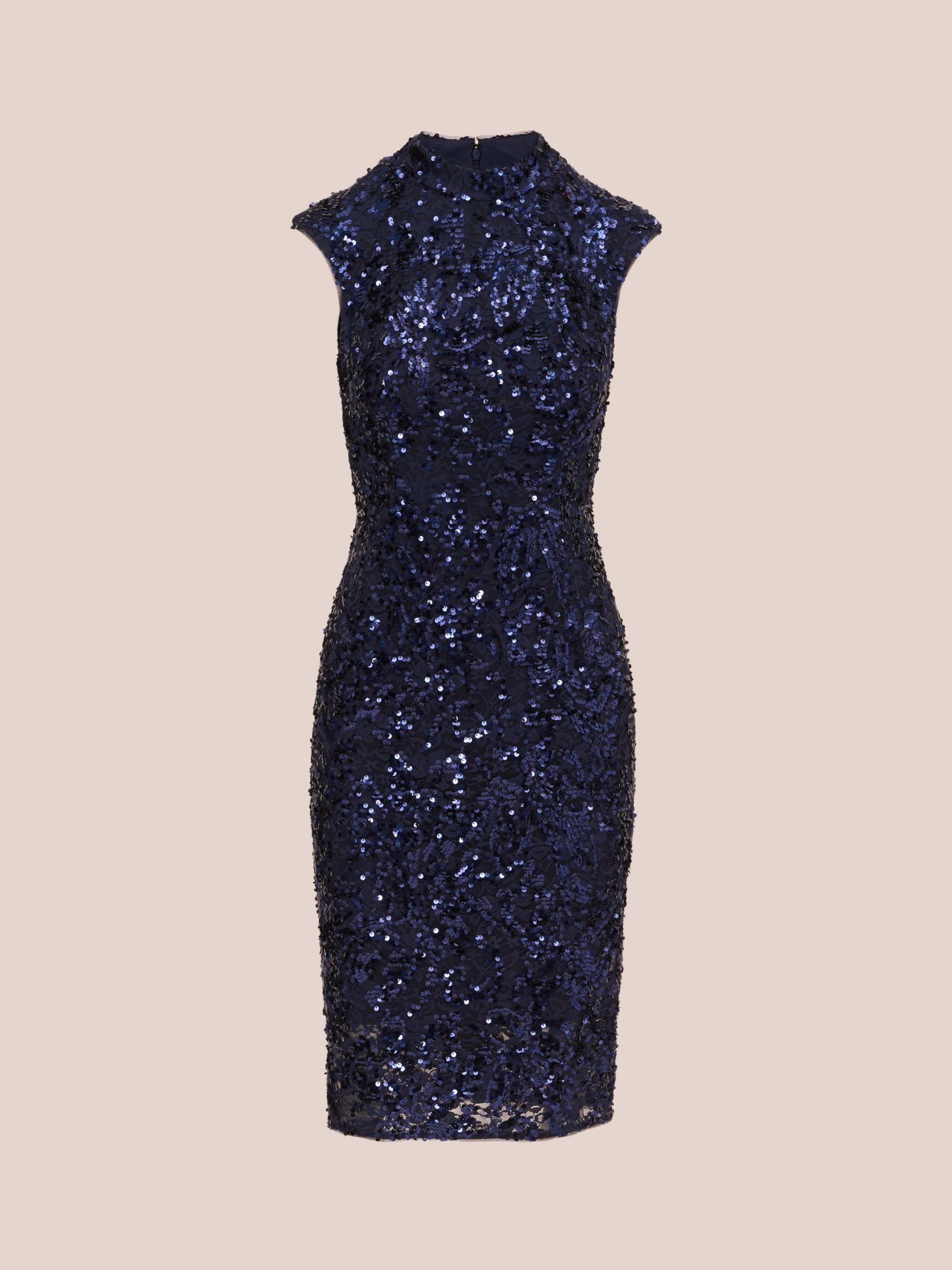 Adrianna Papell Sequin Lace Dress Navy at John Lewis Partners