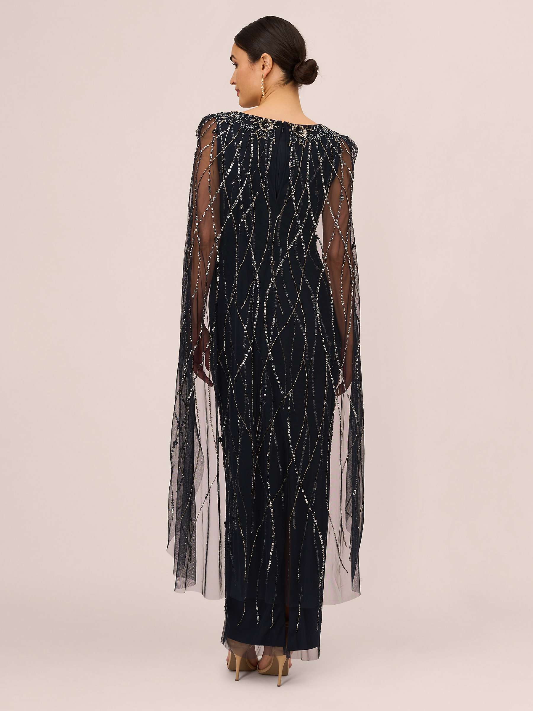 Adrianna Papell Beaded Cape Dress, Midnight at John Lewis & Partners