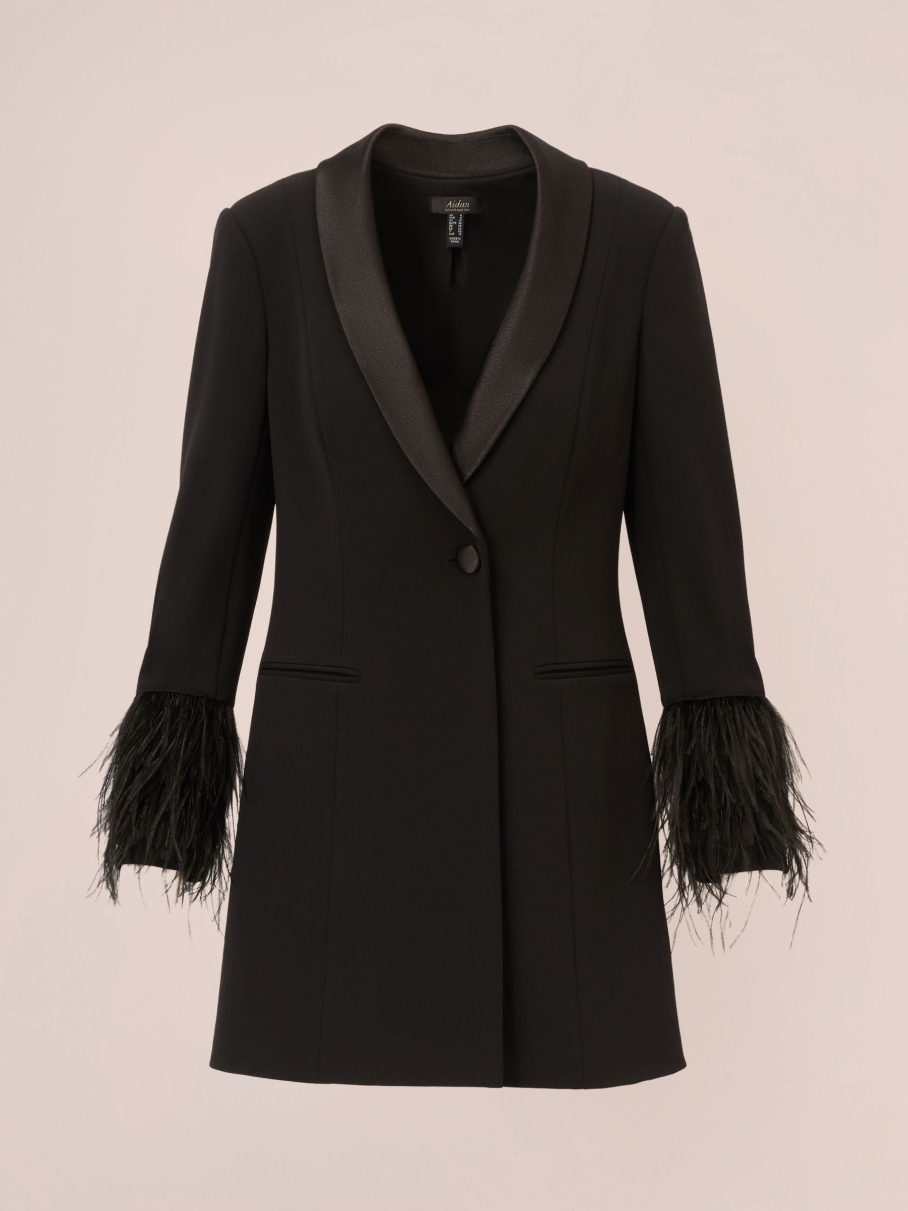 Buy Aidan by Adrianna Papell Crepe Feather Cuff Blazer Dress, Black Online at johnlewis.com