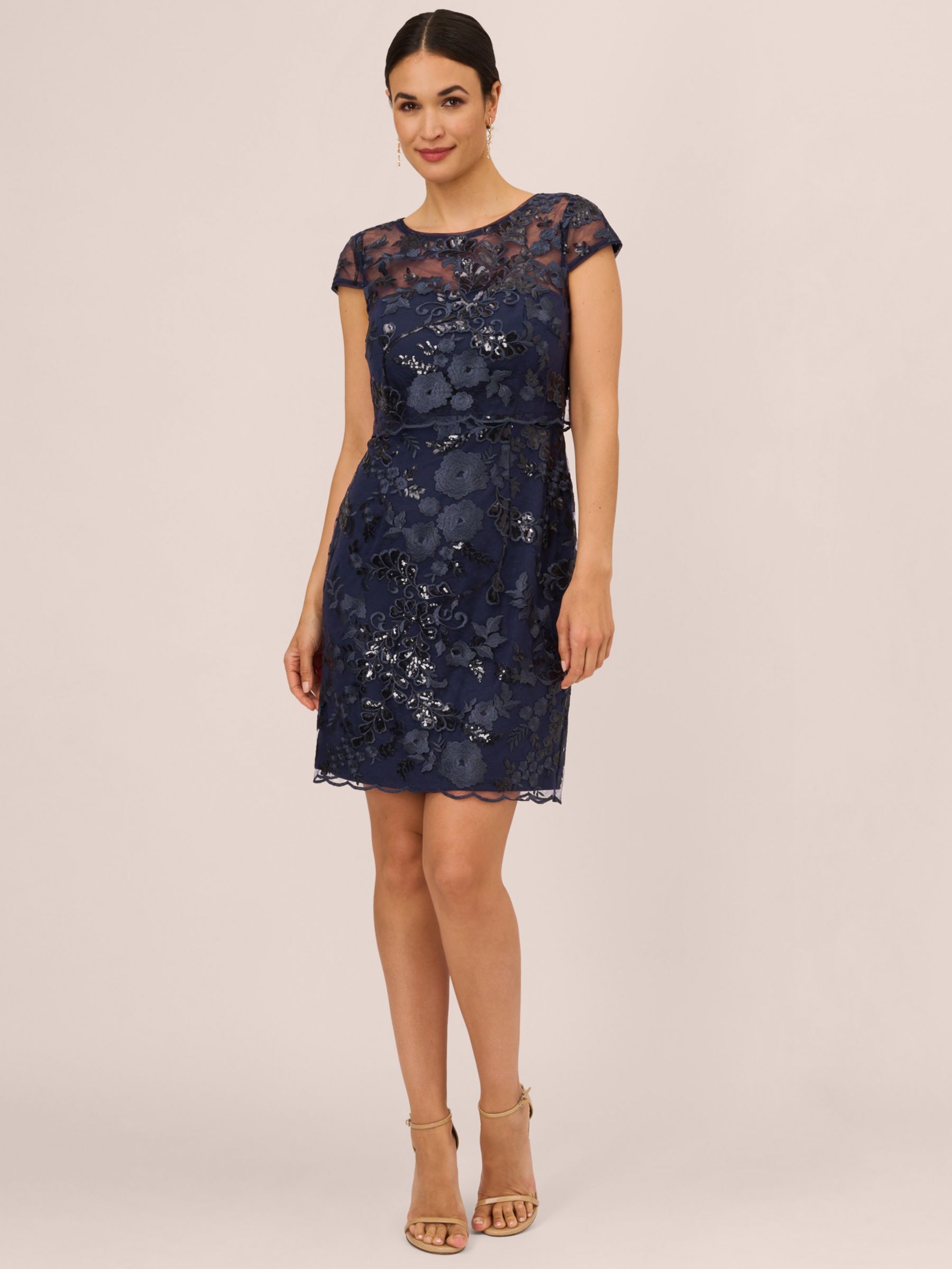 Adrianna Papell Sequin Popover Mini Dress, Navy at John Lewis & Partners