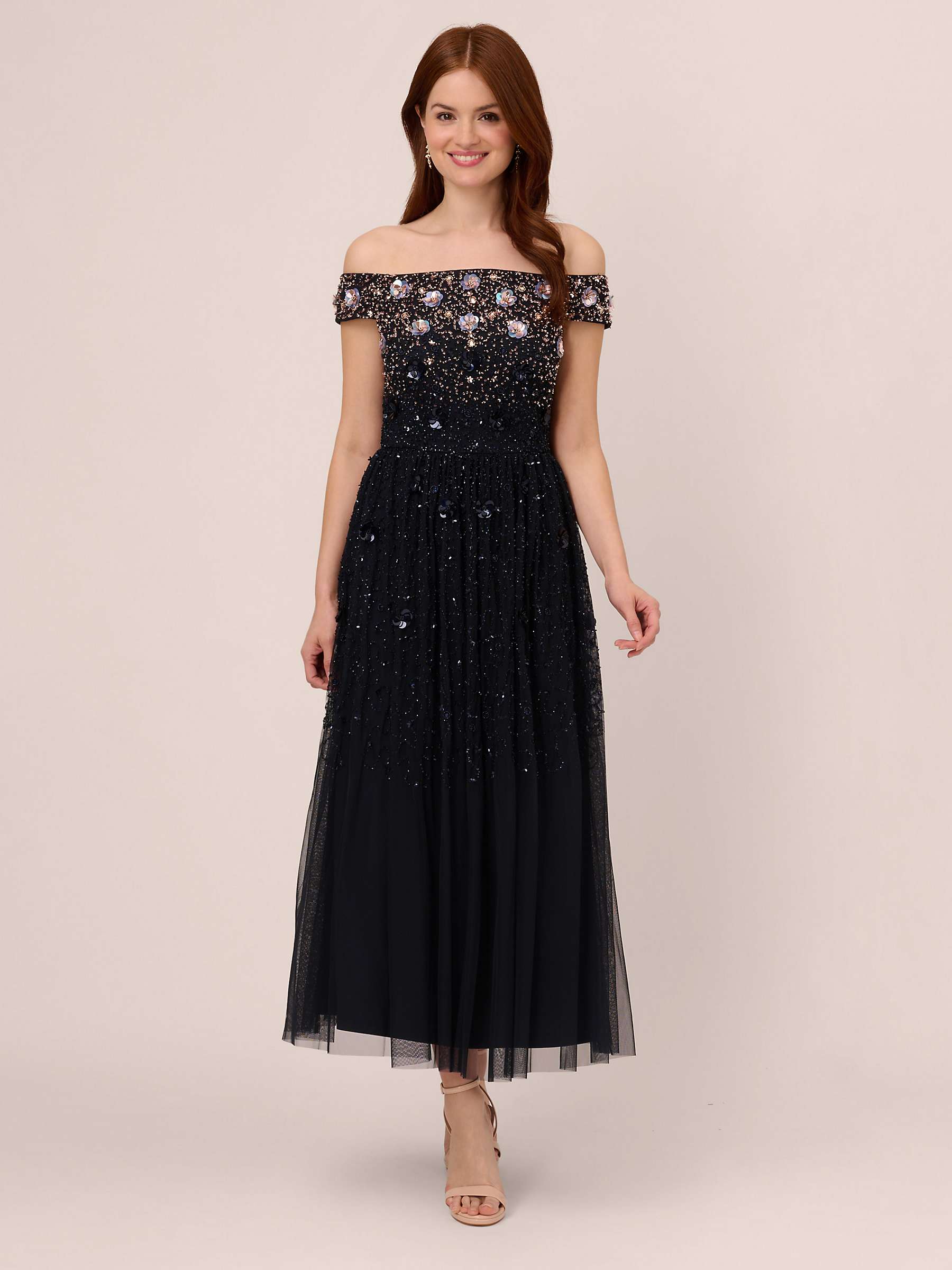 Buy Adrianna Papell Sequin Rosettes Dress, Navy/Rose Gold Online at johnlewis.com