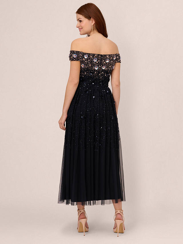 Adrianna Papell Sequin Rosettes Dress, Navy/Rose Gold